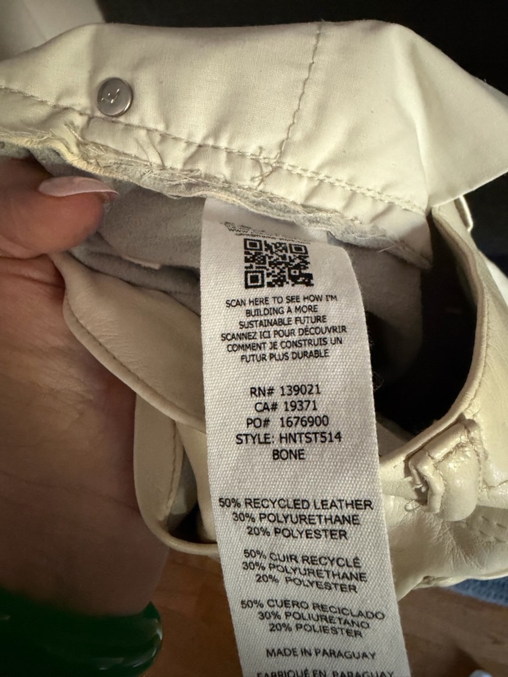 FRAME 'High in Tight Straight' Cream Straight-Leg Leather Jeans Size 25 - Picture 6 of 6